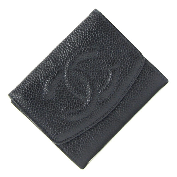 CHANEL Handbags - CHANEL Authentic Black Caviar Leather Logo Wallet